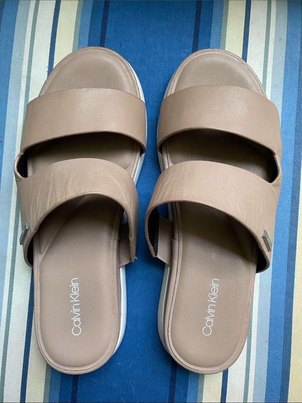 Calvin Klein Women's Nude-Tan Double Strap Slide Sandals